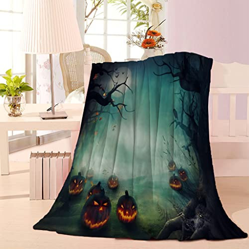 Boceoey Halloween grün Kürbislaterne Kuscheldecke Flauschig Decke Sofa Flanell Fleecedecke, Weich und Warme Decken als Sofadecke Wohndecke Couchdecke Tagesdecke, Leichte Decke 150x200 cm