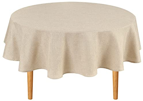 Hiasan Round Tablecloth 80 Inch Linen - Wrinkle and Stain Resistant Washable Polyester Fabric Table Cloth for Dining Room Kitchen Party, Beige