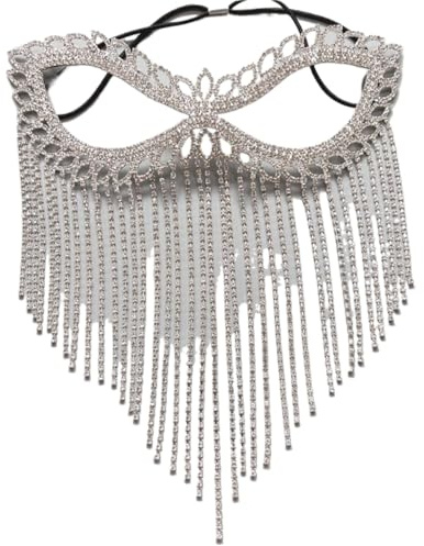 Sexy Kristallkette maskenkette Quasten Diamanten Gesicht Kette Auge Kette Maske Kopfschmuck (Silver)