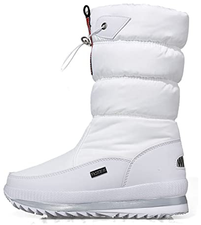 MCHDMI Stövlar Dam, Kvinnor Vinterstövlar Plattform Snöboots Vattentät Halkfri Tjock plyschfodrad Varma mid-kalvstövlar Kvinnor Vinterskor Bomullsstövlar (Color : White, Size : 38 EU)