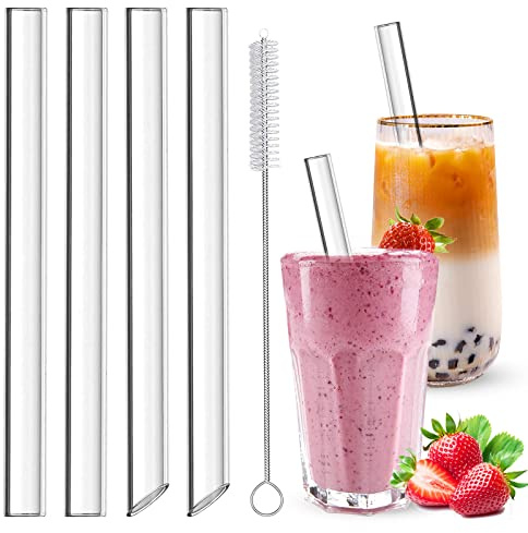 HXC Bubble Tea Strohhalme Glas 14MM Exra Dicke Glasstrohhalme Lang 21.5cm | Glas Strohhalme Wiederverwendbar Trinkhalme Glasstrohhalme Milchshake Strohhalme mit Reinigungsbürsten für Säfte Slush Boba
