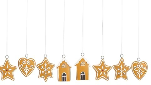 8 STK Lebkuchen Deko HÄNGER braun fd92961 Deko 4cm Anhänger Weihnachtsdeko Sterne Herzen Christbaumschmuck Häuser Stern Herz Haus Winterdeko
