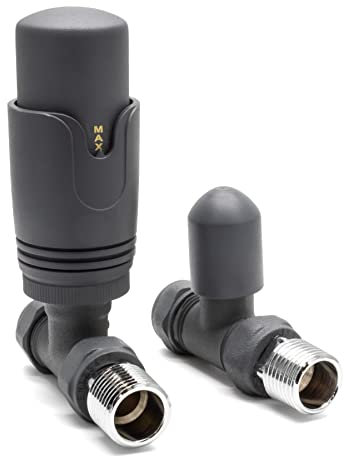 Adept Technology - Modern, Stylish -Thermostatic Radiator Valve (TRV) c/w Lockshield and Modern Valves Head Kit (15mm x 1/2) - Straight, Anthracite Finish