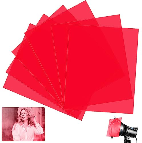 DECARETA Correction Gel Light Filter, 6PCS Lighting Filter Gel Sheets Transparency Color Film Gel Color Filter Colored Overlays Camera Film Sheets for Photo Video Studio DJ Light Stage Lighting, Red