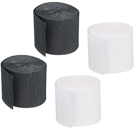 sourcing map 4 Rollen Krepppapier 3,5x1000cm Regenbogen Luftschlangen Bunt Seidenpapier Kreppband zum Basteln Dekor Geschenk Verpackung Blumen, Schwarz/Weiß