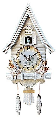 WYJRO Kuckucksuhr,Kuckucksuhren,Wanduhr,Kuckucksuhr Modern,Batteriebetriebenes Kuckucksuhr Schwarzwald Kuckuckruf Wanduhr Modern Brown Vintage Cuckoo Wanduhr,Weiß