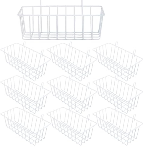 10 Pack Wall Grid Panel Hanging Wire Basket, Metal Wall Storage and Display Basket, Grid Wall Storage Basket for Kitchen, Home Decor Supplies - White (9x3.9x3in)