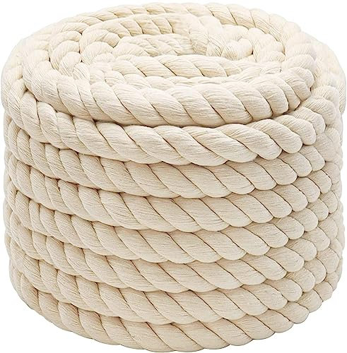 Abio Cuerda de algodón de 10 mm, 20 m, color blanco, cuerda de macramé, hilo de algodón, cordón de algodón, cuerda de algodón, decoración de jardín, balcón, casa, cuerda de algodón, 10 mm, 20 m