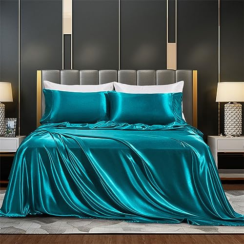 MENXX Juego De Sábanas - Sábanas De Seda 100% Tencel, Juego De Sábanas De 4 Piezas Sábana De Cama De Eucalipto Refrescante Suave De Primera Calidad Fácil De Limpiar for Dormir Calientes(137 * 190cm)