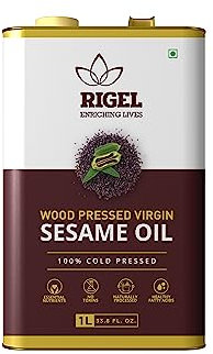 Rigel Spices Cold Pressed Sesame Oil 1L PET Bottle - Gingelly Oil Rich in Nutrients - Naturally Processed - Sesame Oil - 33.8 fl oz - Ideal for Cooking & Skin - Nutrient-Rich Oil