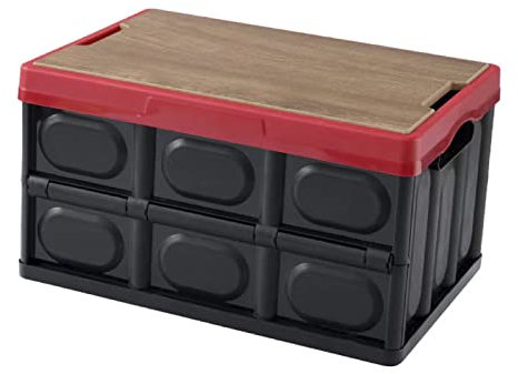 Aintap Innovativer zusammenklappbarer 55-Liter-Aufbewahrungsbehälter: stapelbar, wasserdicht und stilvoll. Perfekt für Camping, Picknick, Auto, Spielzeug, Kleidung – Schwarz Rot
