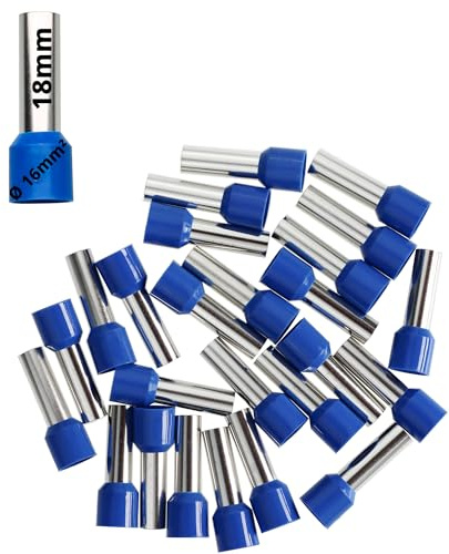 Lot de 25 embouts de câble 16 mm², bleu, isolés, longueur du manchon 18 mm, longueur totale 28 mm
