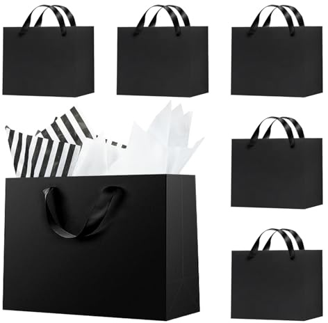 Offizon 12 schwarze Geschenktüten, 32,5 cm, große Geschenktüten mit Seidenpapier