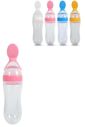 ZPSHYD Baby Squeeze Silikonflasche, 90 ml Babynahrungsfütterungslöffel, leicht zu reinigen, auslaufsicheres Design, geeignet für die Babyfütterung (Rosa)