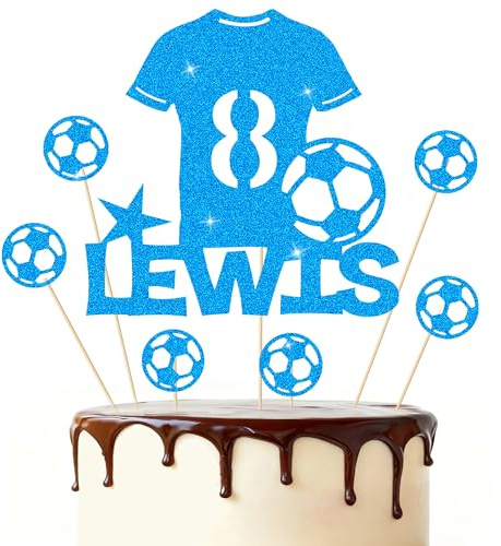 Football Cake Topper Personalised Birthday Cake Decorations Football Gifts for Kids Boys Men Husband Daddy Grandpa Football Lovers Cake Toppers (Blue)