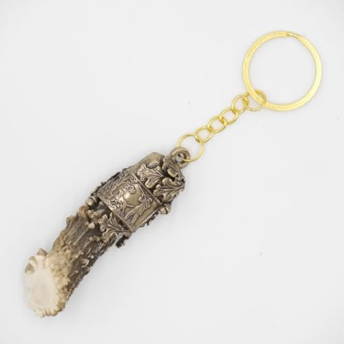 GTK - Geweihe & Trophäen KRUMHOLZ Schlüsselanhänger Rehbock Stange mit Rose Jäger und Jagdhund Fassung Anhänger REH Länge 13 cm 29.M5.10