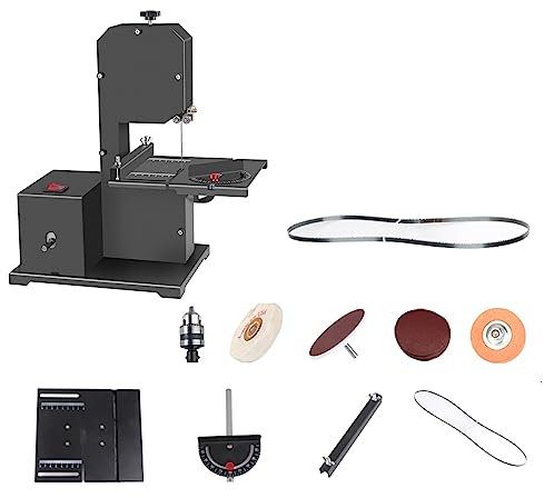 Macchina per sega a nastro HUIOP Mini sega a nastro multifunzionale 1750 RPM Sega a nastro da banco Sega da tavolo elettrica Seghe da tavolo per piccole famie Utensile da tao fai-da-te Tornio per la l