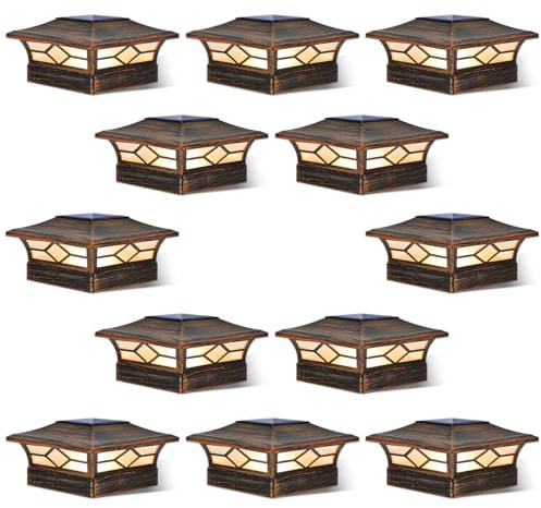 JOFIOS Solar Post Cap Lights Outdoor 12pack, Waterproof Solar Powered Deck Fence Post Lights for 4x4 Wood/Vinyl Posts, Solar Outdoor LED Light with Cool/Warm Lighting Decorate Garden Patio Porch…