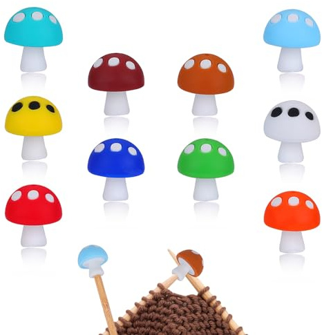 BEEFLYING Stricknadelstopper Maschenstopper, Pilzform 10 Stück | Silikonspitzenschoner füR Stricknadeln, passend für Stricknadeln der Größen, für Anfänger im Bereich Strick und Basteln