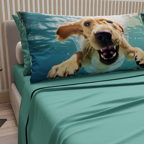 PETTI Artigiani Italiani - Lenzuola Animali con Cani in Cotone con Federe in Stampa Digitale, Lenzuola Matrimoniali, Completo Letto Matrimoniale Ottanio, 100% Made in Italy