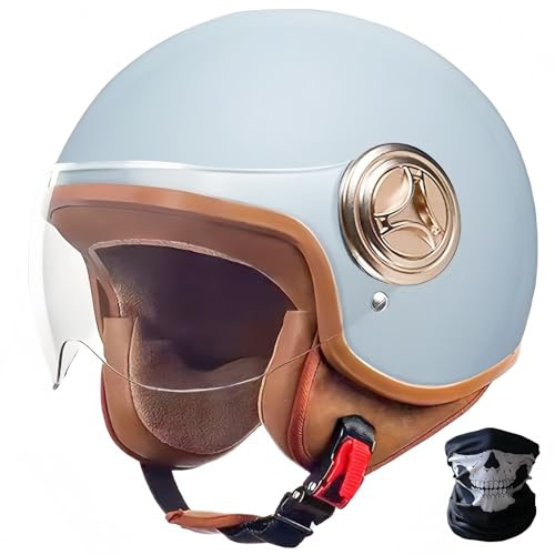 STRTG Vespa 3/4 Medio Casco De Motocicleta, Casco De Motocicleta Retro, Scooter Eléctrico Aprobado Por Ece, Para Niños, ATV, Ciclomotor 9