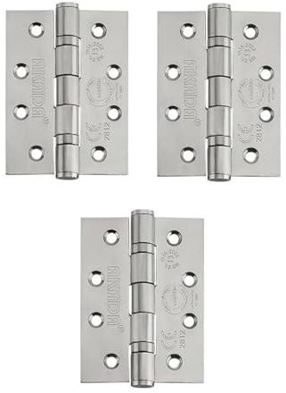 Nationwide Fire Specialists Stainless Steel Grade 13 Certifire Fire Rated Square Door Hinge - 100mm 4 Inch Stainless Steel Ball Bearing Hinge for Wooden,Steel Doors - (Pack of 3)