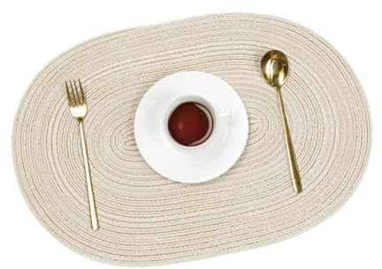 Anevous 6 Stück Ovale Gewebte Tischsets, Abwaschbar rutschfest Platzset, 50 x 35 cm Hitzebeständigem Platzdeckchen, Telleruntersetzer Deko für Esstisch, Küche, Restaurant,Milchkaffee