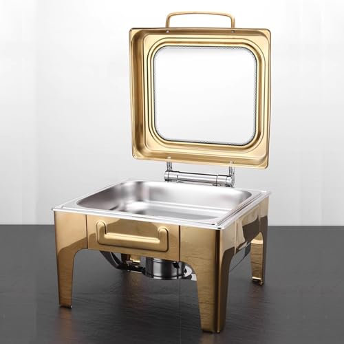 Piastra Scalda Vivande Non è Necessaria L'elettricità, Chafing Dish in Acciaio Inox Vassoio Removable, per Party Feste Matrimoni Banchetti(Gold)
