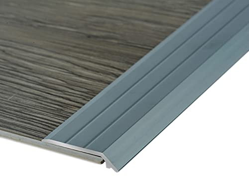 Übergangsleiste für unebenen Boden im Türrahmen, extra breite Bodenkanten-Abdeckleiste, geriffelte Teppichverkleidung, Bodenübergangsleiste für Türschwellen, Aluminiumleg,Gray-90cm/2.9ft