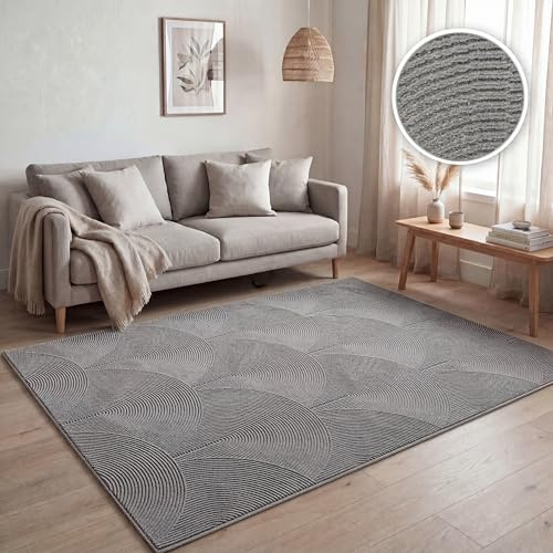 Paco Home Tapis de Salon à Poils Courts, Motifs géométriques Abstraits Modernes, Effet 3D, Design Arc-en-Ciel et Carreaux, Luxe Brillant Ton sur Ton, Couleur:Anthracite - Arc, Dimension:160x220 cm
