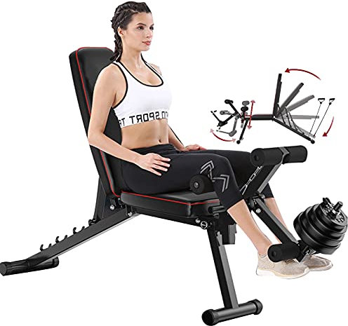 LYDBMYT Robuste, verstellbare Hantelbank, Mehrzweck-Trainingsbank, Verstellbarer Hantelsitz mit Beinstrecker und -beuger, 5 Rückenpositionen, maximale Tragkraft 200 kg