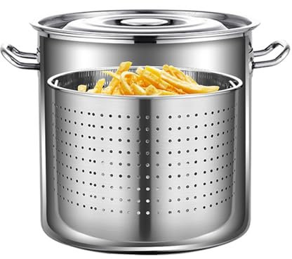 Marmite en Acier Inoxydable avec Panier pour friteuse à Dinde, Seau Anti-Fuite pour Bouillon de Fruits de mer, soupes, ragoûts, écrevisses, crabes et crevettes, 30 cm x 30 cm