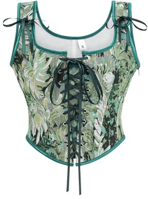 Foweknow Oktoberfest, corsetto da donna, stile medievale, vintage, corpetto con lacci, corpetto e corpetto con motivo floreale, abito da sera, corsetto in vita, per cosplay