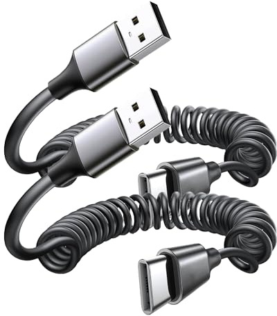 iPhone 17 USB-A to USB-C Coiled Cable Retractable Fast Charging USBC Cord for iPhone Air/17Pro Max/16e/16 Pro Max/15 Plus, Samsung Galaxy S25, Google Pixel 10 9 Pro, Android Auto, Type C Power Cord