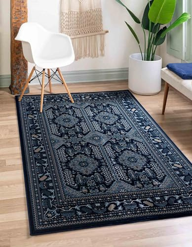 Traditional Rug Persian Medallion Oriental Design Carpet Vintage Floral Pattern for Living Room & Bedroom Soft Non-Slip Area Mat (Navy, 200x290 CM)