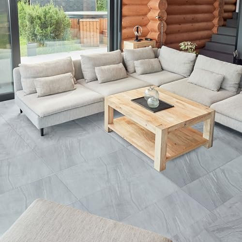 Peel and Stick Floor Tiles Self Adhesive - 20 Pack / 39.93 ft² (3.71 m²) Large Vinyl Flooring Stick on Floor Tiles - 12”x24” (30.48x60.96cm) For Kitchen, Living Room, Marble Grey White