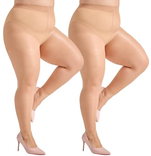 Aaronano Strumpfhosen Ohne Fuß Damen Grosse Grössen Feinstrumpfhose | Bauchweg Ballett Leggings,Hautfarben Schwarz,40D, 2 Paar
