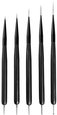 flintronic Kit de Pinceau Nail Art Ongles, Lot de 5 Double Extrémité Nail Art Ongle, Stylo à Pointiller et Pinceaux Liner Ultra Fin 2 en 1, pour Conception d'ongles Professionnelle, Manucure DIY