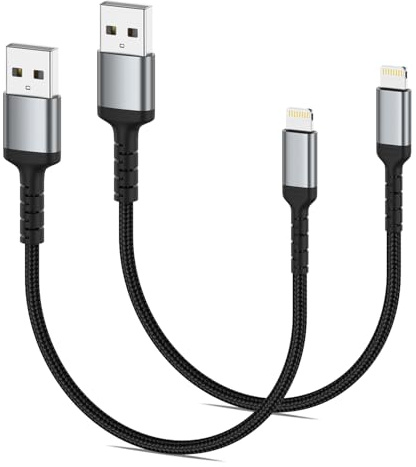 ULIFTUS USB A zu Lightning Kabel Kurz, 30CM 2 Pack iPhone Ladekabel | MFi Zertifiziert, Nylon Power Delivery, 480 Mbit/s Datenübertragung für iPhone 14/13/ 12/11 Pro Max/XS/XR