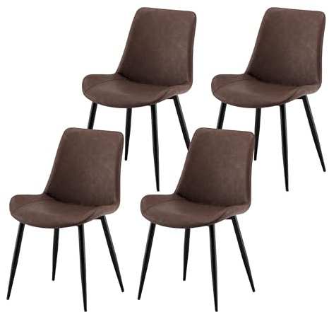 Garvishk Garvis Esszimmerstühle 4er Set Polsterstühle mit Sitzkissen künstlicher Stoff Küchenstuhl Wohnzimmerstuhl Schminktisch Stuhl ergonomischer Stuhl (Dunkelbraun)