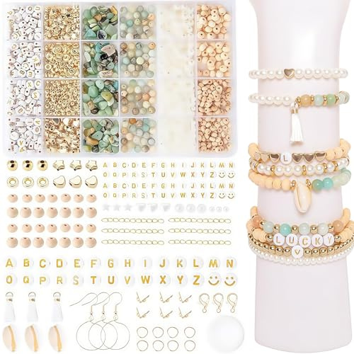 AstraGlam DIY Schmuck Bastelset Perlen Set, Perlen für Armbänder mit Naturstein und Polymer Tonperlen Armband Bastelset für Erwachsene zur Herstellung von Armbänder Selber Machen