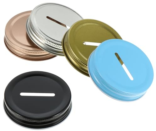 CONGARTENO 25pcs 70mm Tinplate Regular Mouth Saving Pot Lids Slot for Change and Bill Storage Diy Mason Jar Covers Gold Silver Black Rose Gold Blue