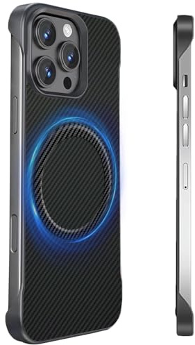FAOMSEBS Senza Bordo Cover per iPhone 15 Pro per MagSafe (Texture in Fibra di Carbonio) [Magnete Potente] [Sensazione Metallo Nudo] Custodia per iPhone 15 Pro Cover, Rapida Dissipazione Calore