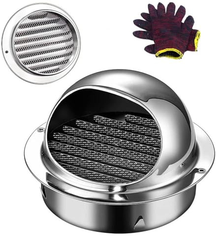 Generico Cappa di Scarico dell'Aria A Parete A Sfera 50mm-300mm Inox in Acciaio Griglia Areazione, Presa Griglia di Ventilazione Rotonde, per Garage Cucina Armadio Antipioggia(7.9in/200mm)