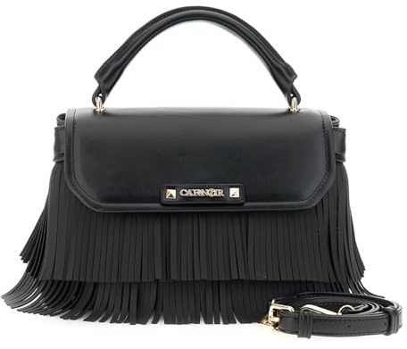 CAFèNOIR - Borsa a Mano da Donna in Similpelle con Frange e Pattina Decorativa, Logo in Metallo Frontale e Tracolla Removibile, Taschino con Zip Interna