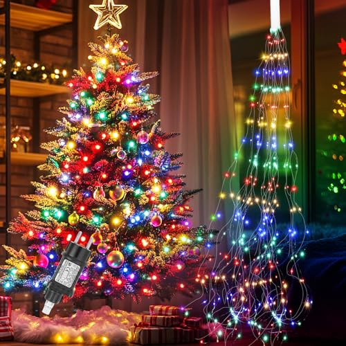 Diealles Shine Luci a Cascata, 2 M 200 LED Luci Albero Di Natale, Lucine LED Decorative Con Spina, Catena Luminosa 8 Modalità Con Timer, Luci Albero Di Natale a Cascata per Giardino Festa (Colore)