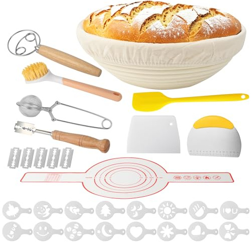 Lot de 10 corbeilles à pain de 23,5 cm, kit de démarrage pour pain, pâtisserie, accessoires de découpe de gâteau, insert en lin