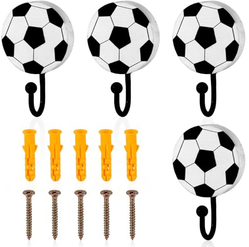 4st Dekorativa Fotboll Väggkrokar, Vintage Trä Fotboll Krok Väggdekoration Sporttema Handdukshängare för Hem Kontor Rum Badrum Lekrum Hall Hattar Nycklar Ryggsäck Kläder Hållare