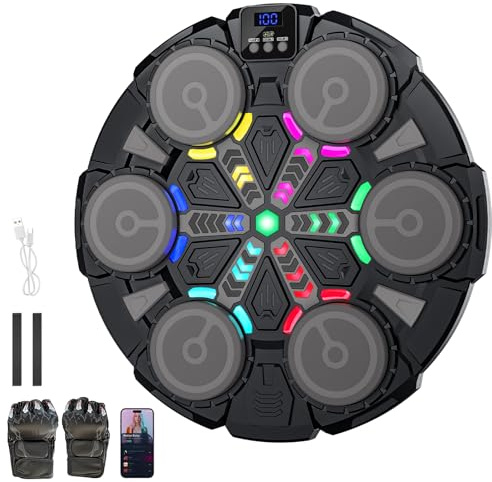 Carziyer Macchina da boxe musicale, macchina da boxe musicale Bluetooth intelligente con guanti da boxe, 6 velocità, 2 modalità, modalità di conteggio, regali per bambini, adulti (nero-B)