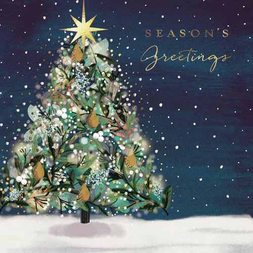 Ling Design Charity Christmas Cards Pack of 10 - Festive Pear Tree in the Snow - Foil Finish - Premium Greeting Cards Multipack with Envelopes - Supporting UK Charities